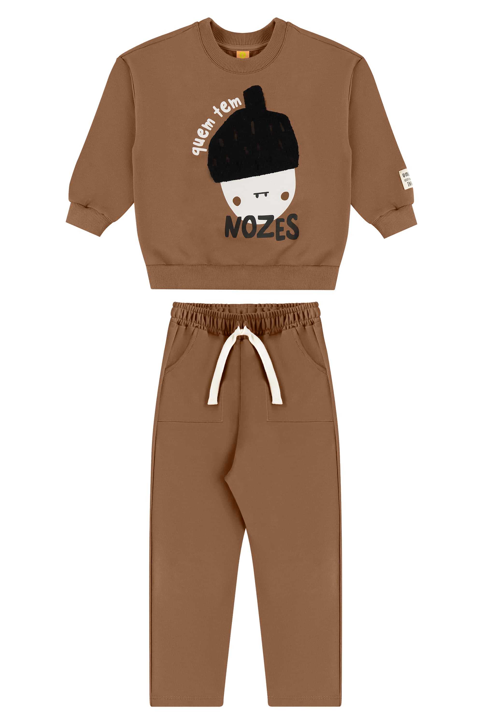 Conjunto Infantil Masculino com Blusão e Calça Nozes (Marrom) Três e Já - Imagem 18